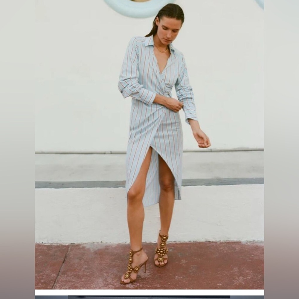 Veronica Beard Afton Striped Wrap Shirt Dress Light Blue Size 4
